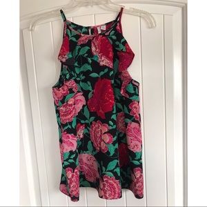 NWOT Elle black floral ruffle tank top